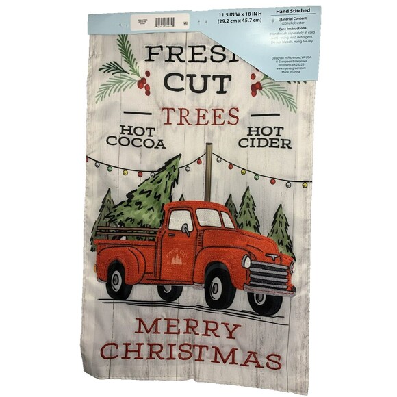 Red Truck Christmas Fresh Cut Trees Applique Embroidered Garden Flag 11.5"X18" - Picture 2 of 10
